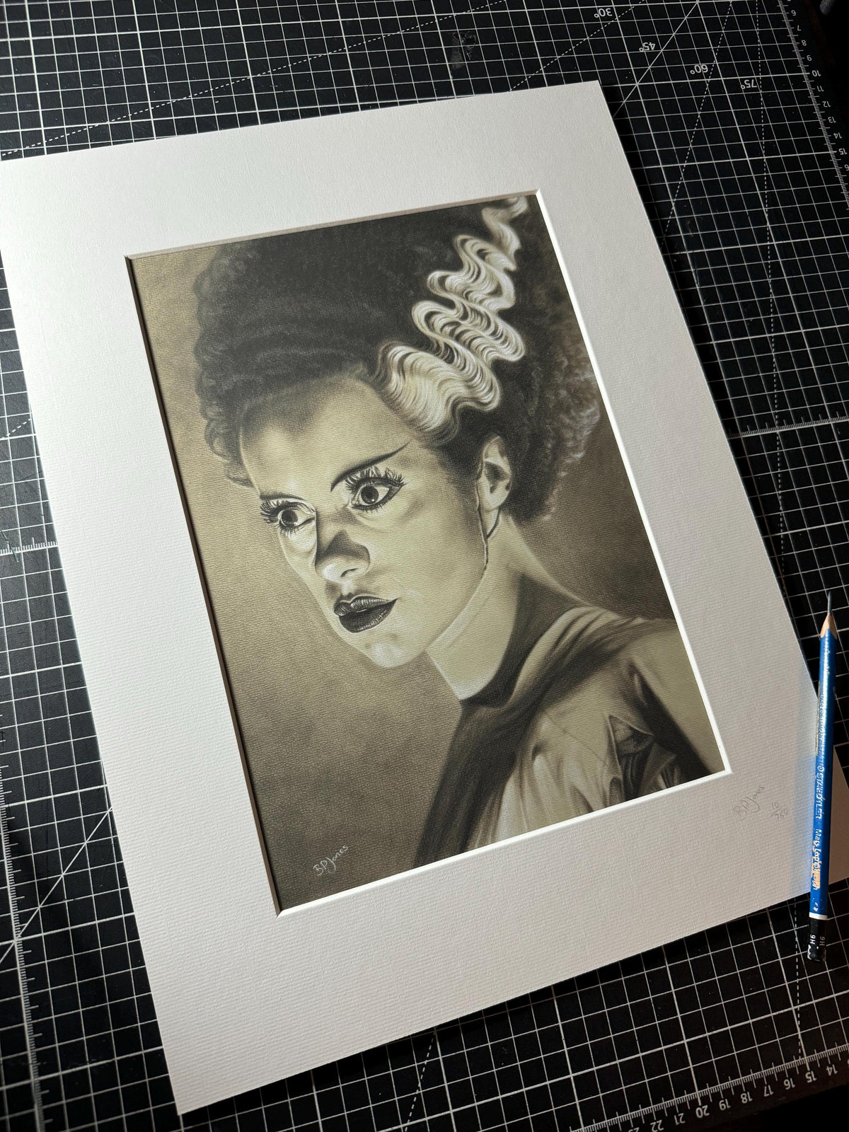 Limited print taken from my original pastel drawing of bride of Frankenstein