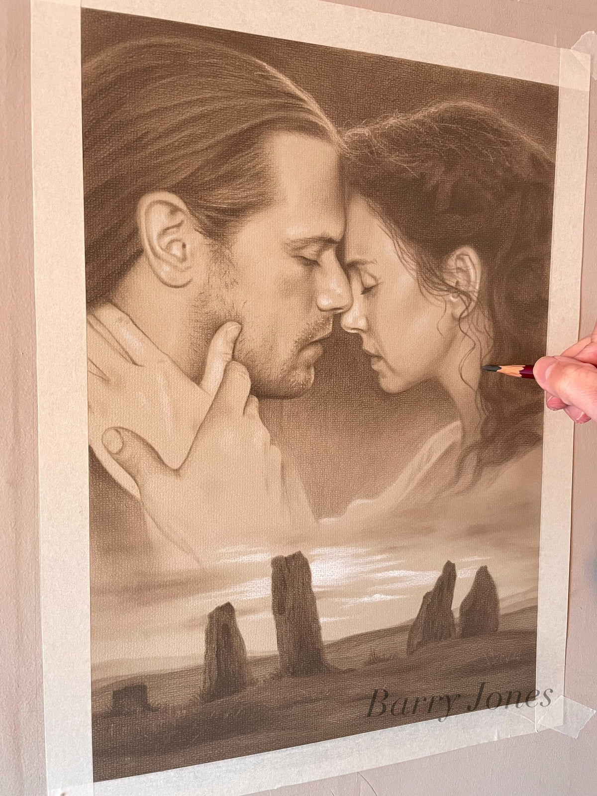 Limited print taken from my original pastel drawing of outlander Claire and Jamie