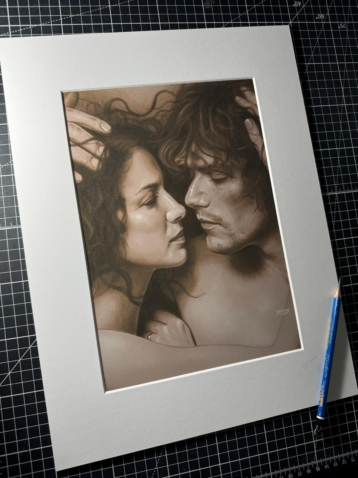 Limited print of my pastel drawing of Claire and Jamie from outlander
