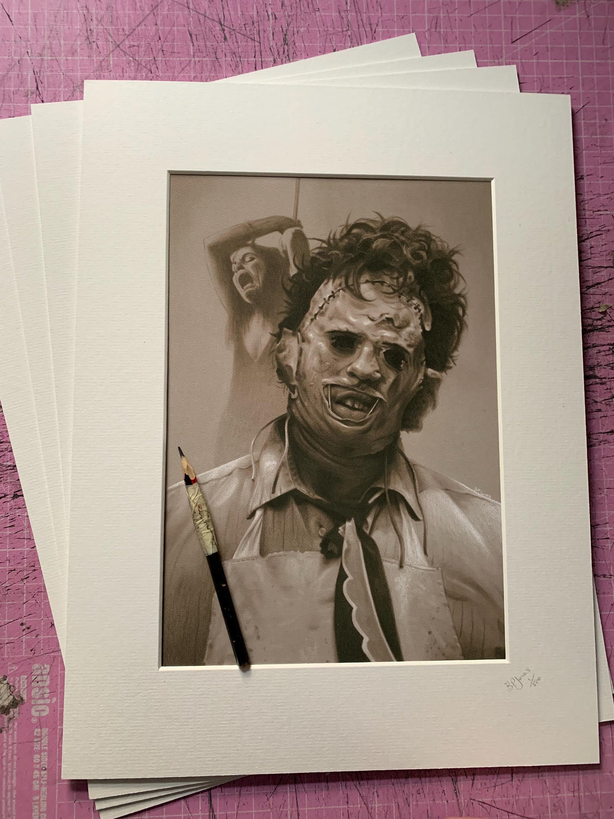 Limited print taken from my original pastel drawing of leatherface from Texas chainsaw massacre