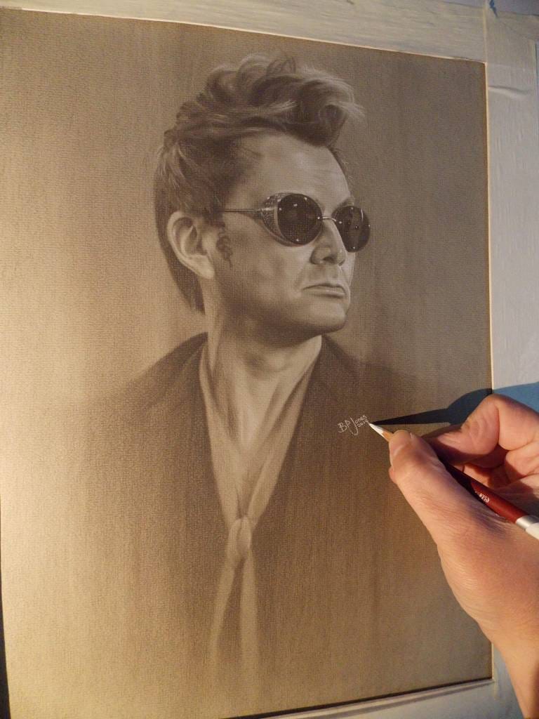 Limited print of my pastel drawing of david Tennant from good omens