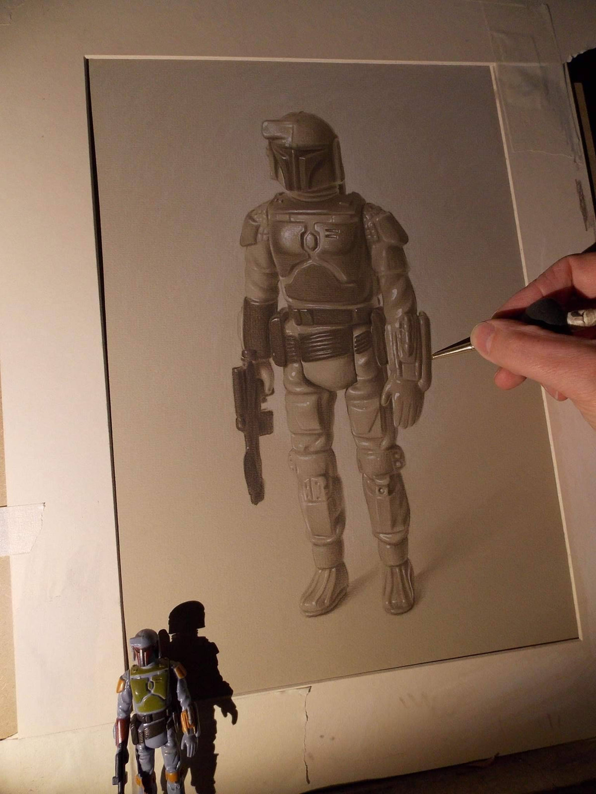 Limited print of my drawing of a vintage Boba Fett figure. Star Wars