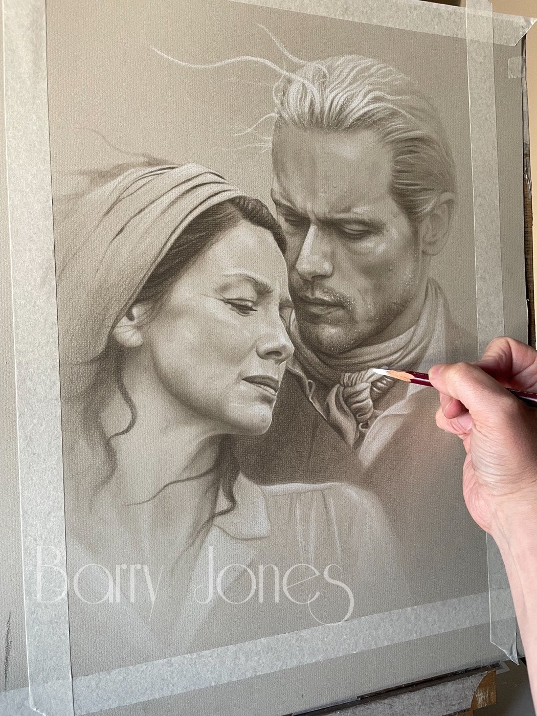 Limited print of my pastel drawing of Claire and Jamie from outlander