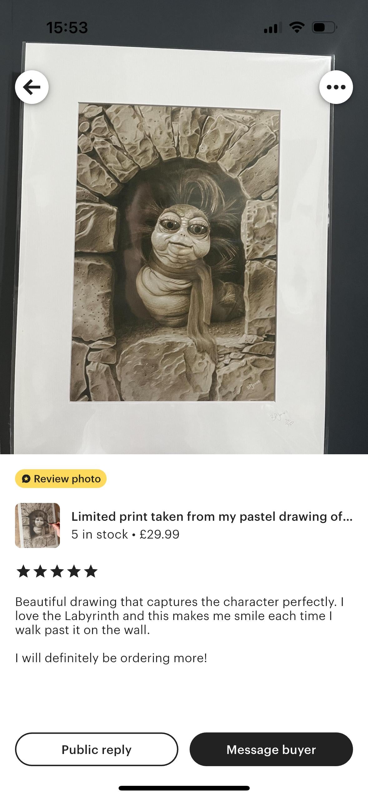 Limited print taken from my pastel drawing of the worm  from labyrinth