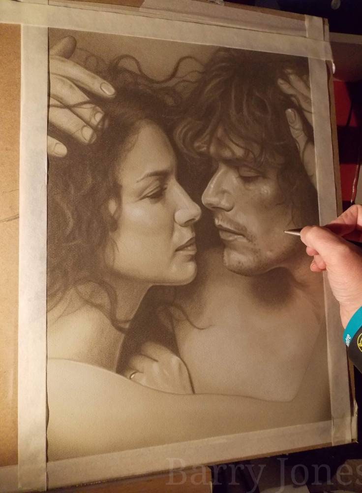 Limited print of my pastel drawing of Claire and Jamie from outlander