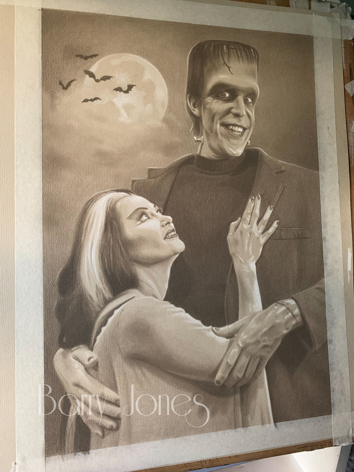 Limited print taken from my original pastel drawing of Herman and lily Munster