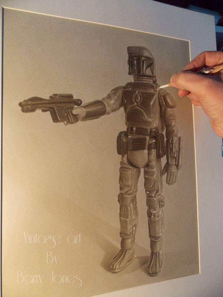 Limited print of my pastel drawing of boba fett vintage action figure