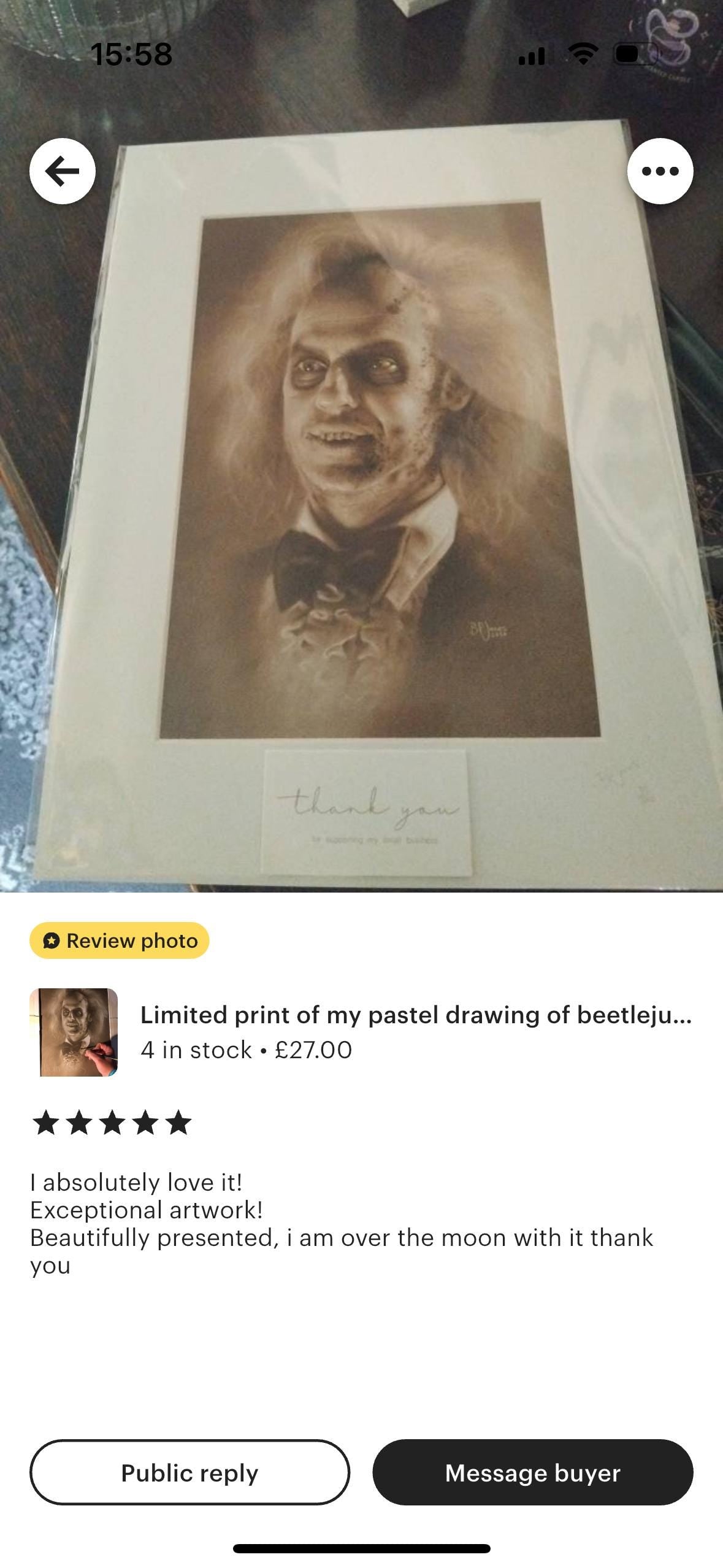 Limited print of my pastel drawing of beetlejuice