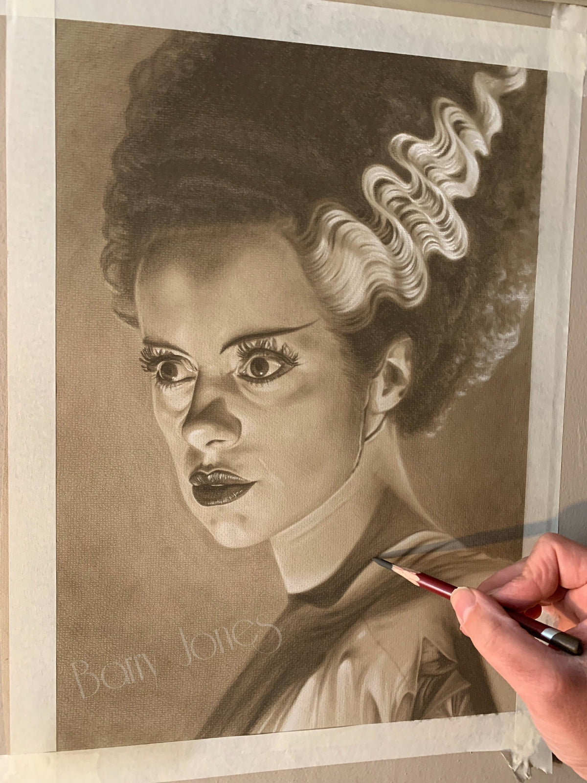 Limited print taken from my original pastel drawing of bride of Frankenstein