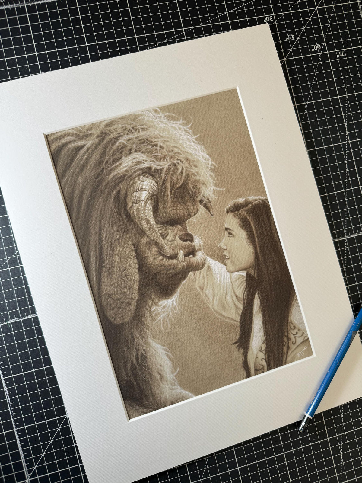 Limited print taken from my original pastel drawing of Ludo and Sarah from labyrinth