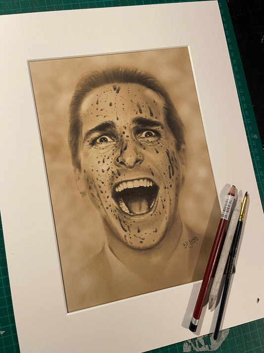 Limited print taken from my original pastel drawing of Patrick Bateman from psycho