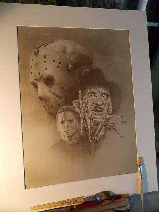 Limited print of my pastel drawing of horror icons