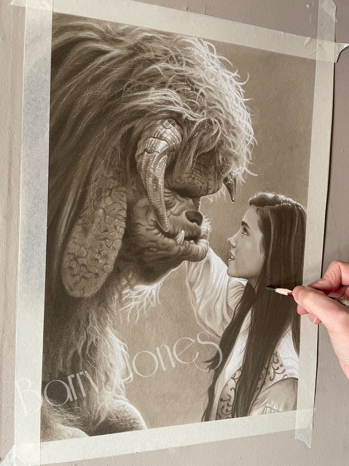 Limited print taken from my original pastel drawing of Ludo and Sarah from labyrinth