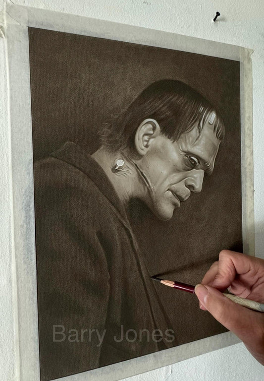 Limited print of my pastel drawing of Frankensteins monster. Horror movie