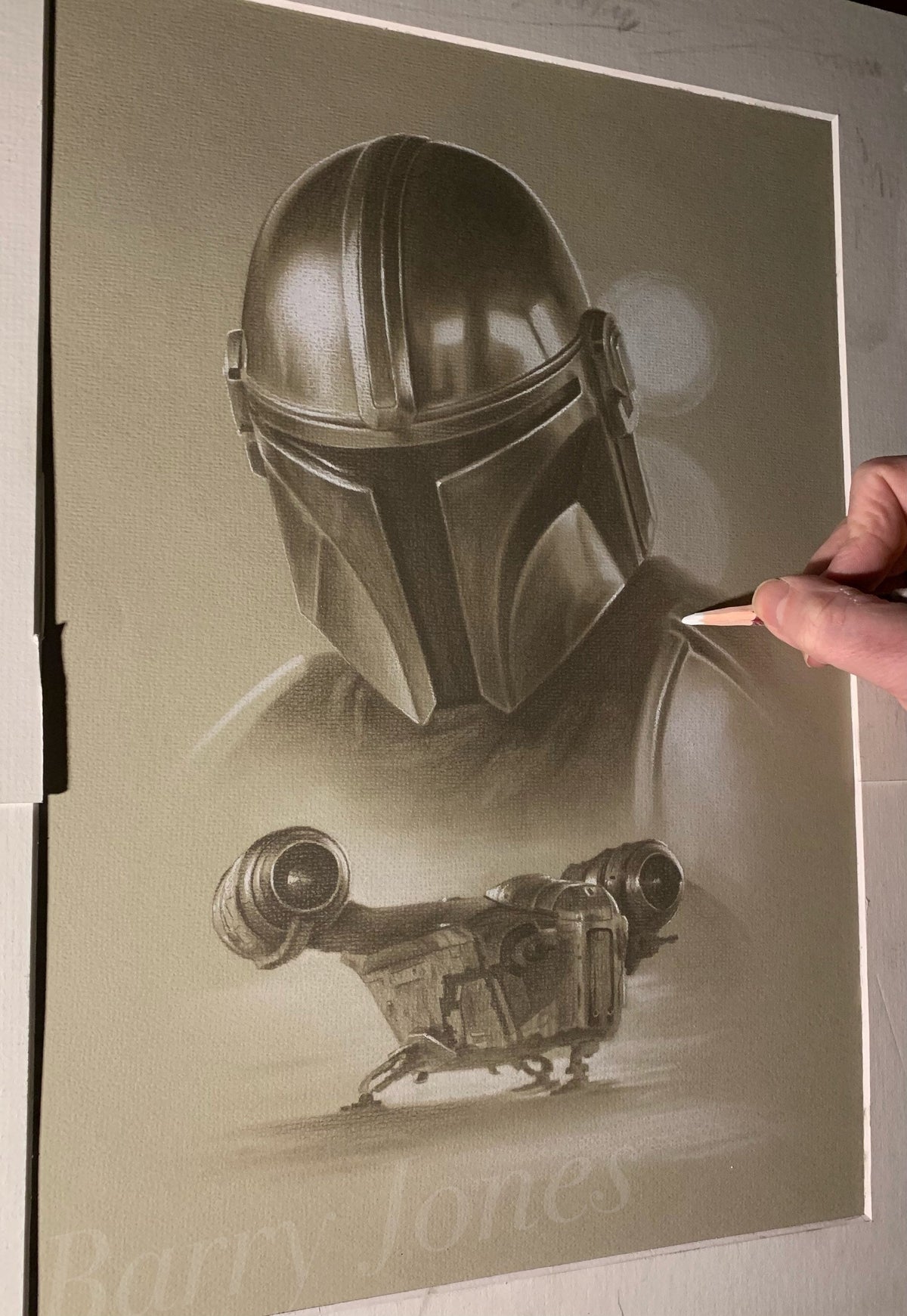 Limited print taken from my pastel drawing of the mandalorian