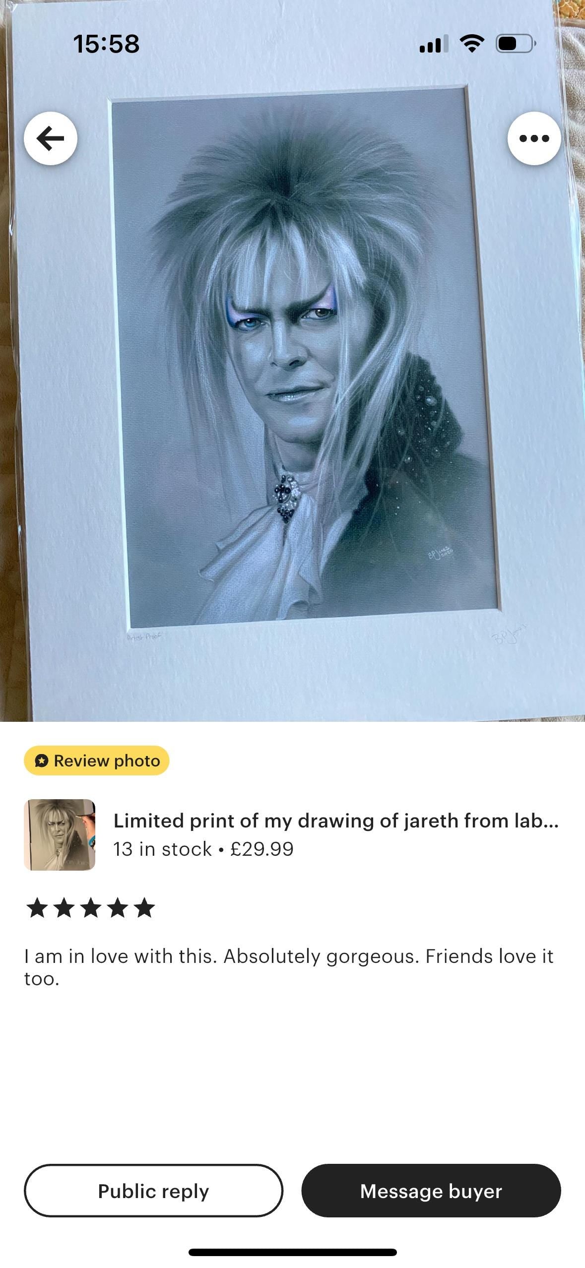 Limited print of my drawing of jareth from labyrinth